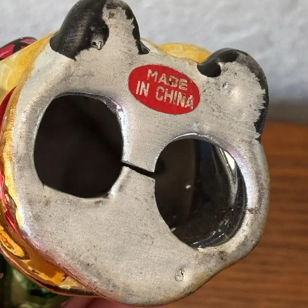 Vintage Metal Santa Shine Glaze Chrome Christmas Sack 4 1/2” Tall Holiday Decor